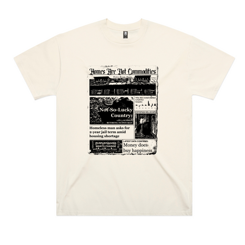 Homes Are Not Commodities Oversized Tee by Lonely Kids Club. All clothing from our T-shirts to our shorts and hoodies are ethically made, and printed packed and shipped from Sydney.