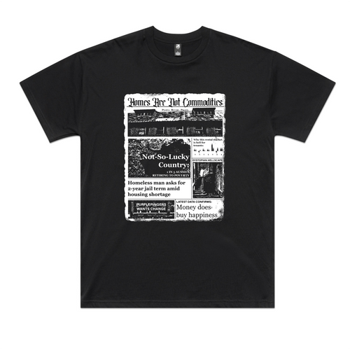 Homes Are Not Commodities Oversized Tee by Lonely Kids Club. All clothing from our T-shirts to our shorts and hoodies are ethically made, and printed packed and shipped from Sydney.