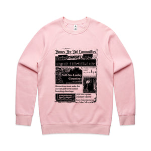 Homes Are Not Commodities Jumper by Lonely Kids Club. All clothing from our T-shirts to our shorts and hoodies are ethically made, and printed packed and shipped from Sydney.