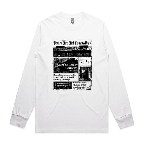 Homes Are Not Commodities Tee by Lonely Kids Club. All clothing from our T-shirts to our shorts and hoodies are ethically made, and printed packed and shipped from Sydney.