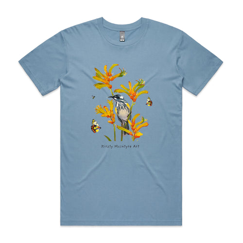 Honeyeater & Kangaroo Paw Tee by Lonely Kids Club. All clothing from our T-shirts to our shorts and hoodies are ethically made, and printed packed and shipped from Sydney.