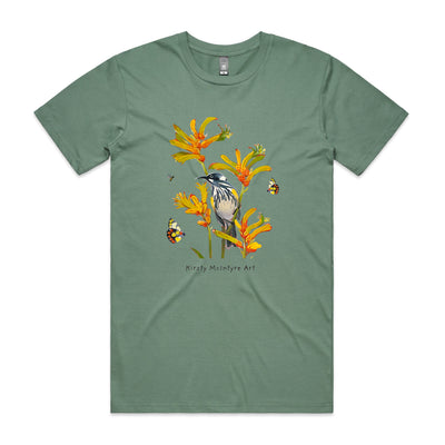 Honeyeater & Kangaroo Paw Tee by Lonely Kids Club. All clothing from our T-shirts to our shorts and hoodies are ethically made, and printed packed and shipped from Sydney.