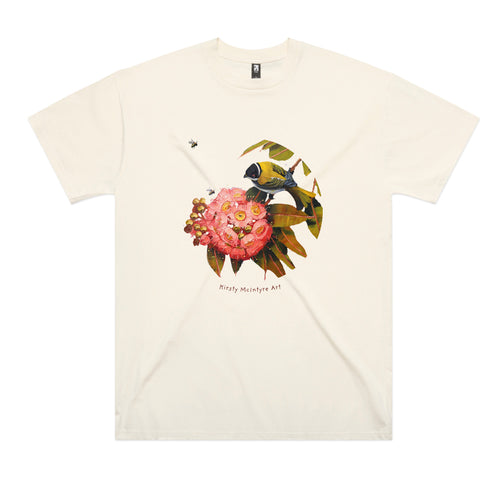 Honeyeater & Gum Blossom Tee by Lonely Kids Club. All clothing from our T-shirts to our shorts and hoodies are ethically made, and printed packed and shipped from Sydney.