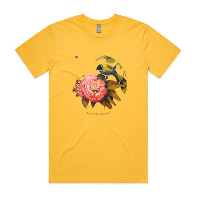 Honeyeater & Gum Blossom Tee by Lonely Kids Club. All clothing from our T-shirts to our shorts and hoodies are ethically made, and printed packed and shipped from Sydney.