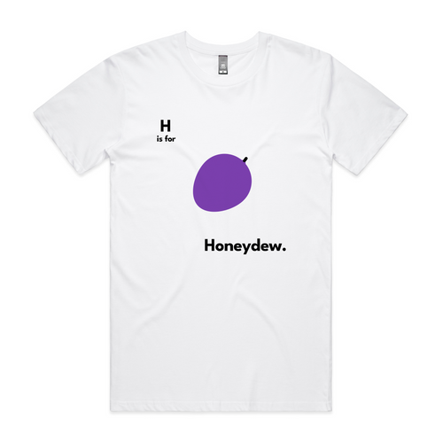 H Is For Honeydew Tee by Lonely Kids Club. All clothing from our T-shirts to our shorts and hoodies are ethically made, and printed packed and shipped from Sydney.