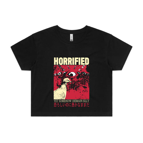 Horrified Tee by Lonely Kids Club. All clothing from our T-shirts to our shorts and hoodies are ethically made, and printed packed and shipped from Sydney.