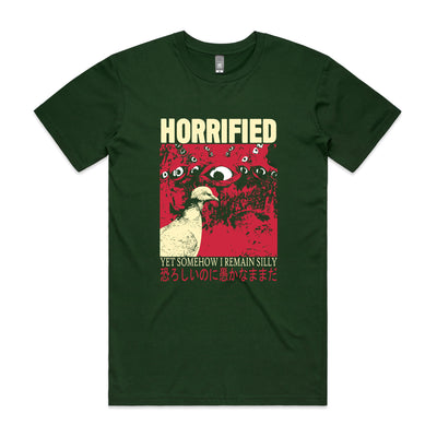 Horrified Tee by Lonely Kids Club. All clothing from our T-shirts to our shorts and hoodies are ethically made, and printed packed and shipped from Sydney.
