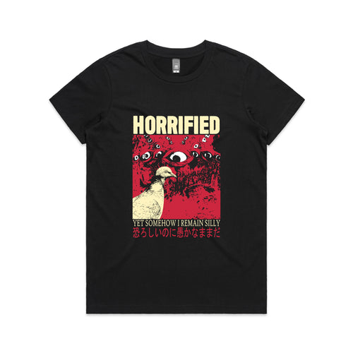 Horrified Tee by Lonely Kids Club. All clothing from our T-shirts to our shorts and hoodies are ethically made, and printed packed and shipped from Sydney.