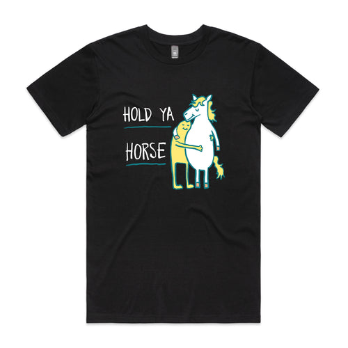Hold Ya Horse Tee by Lonely Kids Club. All clothing from our T-shirts to our shorts and hoodies are ethically made, and printed packed and shipped from Sydney.
