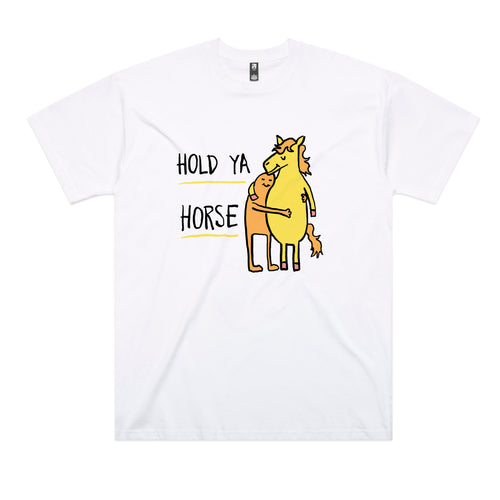 Hold Ya Horse Tee by Lonely Kids Club. All clothing from our T-shirts to our shorts and hoodies are ethically made, and printed packed and shipped from Sydney.