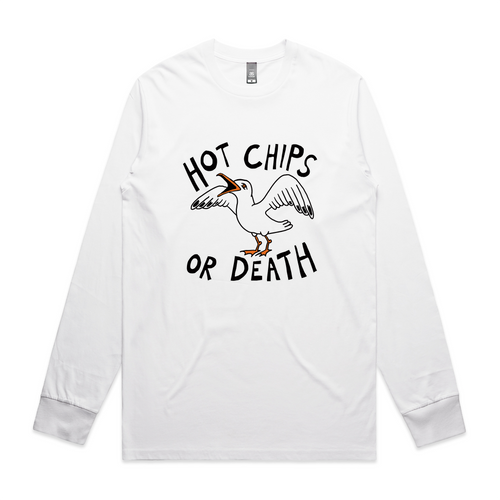 Hot Chips Or Death Tee by Lonely Kids Club. All clothing from our T-shirts to our shorts and hoodies are ethically made, and printed packed and shipped from Sydney.