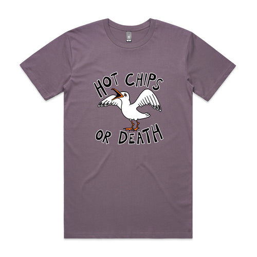 Hot Chips Or Death Tee by Lonely Kids Club. All clothing from our T-shirts to our shorts and hoodies are ethically made, and printed packed and shipped from Sydney.