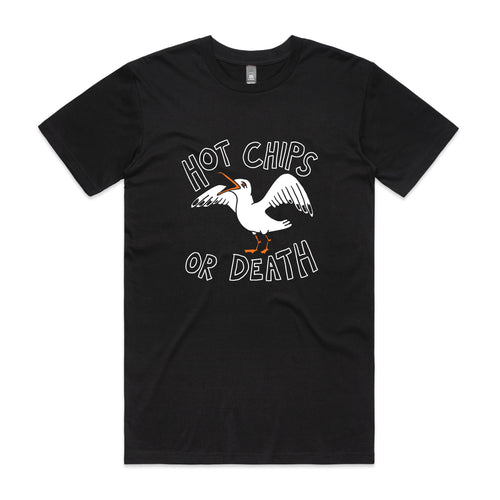 Hot Chips Or Death Tee by Lonely Kids Club. All clothing from our T-shirts to our shorts and hoodies are ethically made, and printed packed and shipped from Sydney.