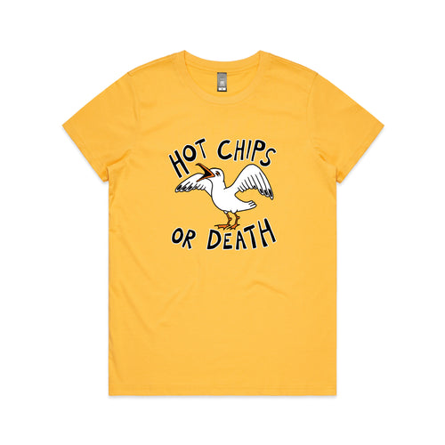 Hot Chips Or Death Tee by Lonely Kids Club. All clothing from our T-shirts to our shorts and hoodies are ethically made, and printed packed and shipped from Sydney.