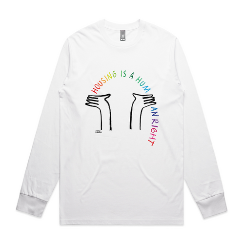 Housing Rainbow Tee by Lonely Kids Club. All clothing from our T-shirts to our shorts and hoodies are ethically made, and printed packed and shipped from Sydney.