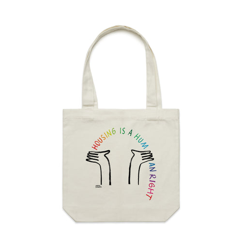 Housing Rainbow Tote by Lonely Kids Club. All clothing from our T-shirts to our shorts and hoodies are ethically made, and printed packed and shipped from Sydney.