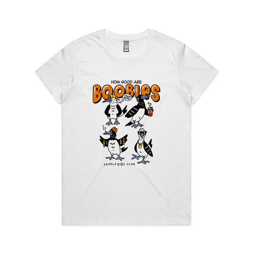 How Good Are Boobies Tee by Lonely Kids Club. All clothing from our T-shirts to our shorts and hoodies are ethically made, and printed packed and shipped from Sydney.