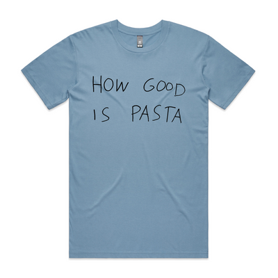 How Good Is Pasta Tee by Lonely Kids Club. All clothing from our T-shirts to our shorts and hoodies are ethically made, and printed packed and shipped from Sydney.