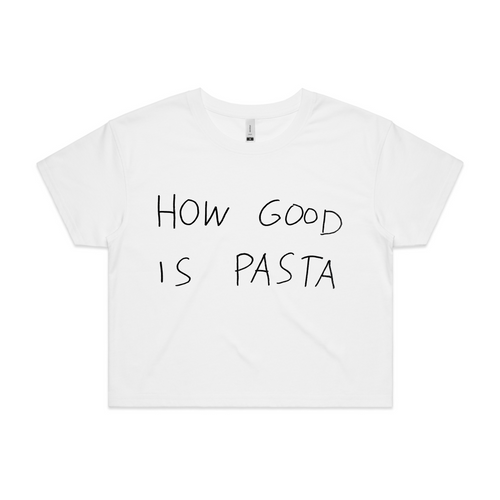 How Good Is Pasta Tee by Lonely Kids Club. All clothing from our T-shirts to our shorts and hoodies are ethically made, and printed packed and shipped from Sydney.