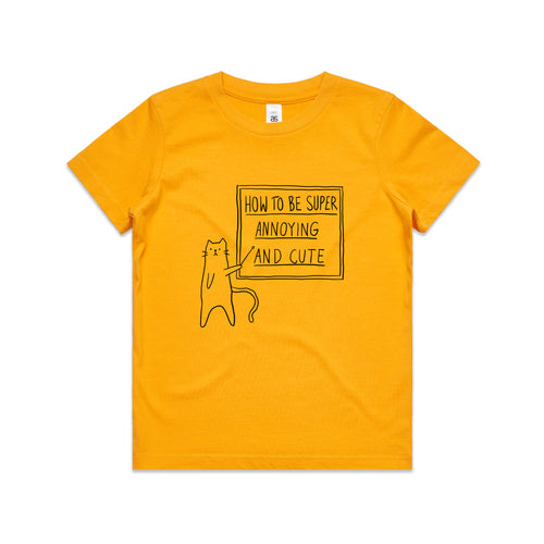 How To Be Annoying Kids Tee by Lonely Kids Club. All clothing from our T-shirts to our shorts and hoodies are ethically made, and printed packed and shipped from Sydney.