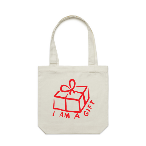 I Am A Gift Tote by Lonely Kids Club. All clothing from our T-shirts to our shorts and hoodies are ethically made, and printed packed and shipped from Sydney.