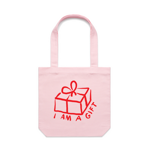 I Am A Gift Tote by Lonely Kids Club. All clothing from our T-shirts to our shorts and hoodies are ethically made, and printed packed and shipped from Sydney.