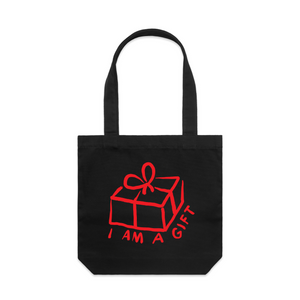 I Am A Gift Tote by Lonely Kids Club. All clothing from our T-shirts to our shorts and hoodies are ethically made, and printed packed and shipped from Sydney.