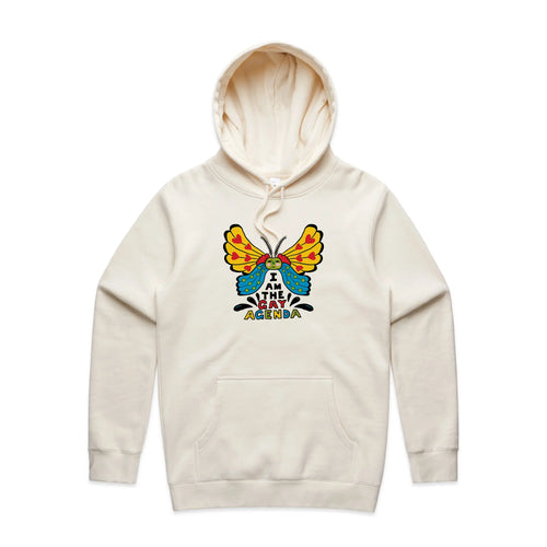 I Am The Gay Agenda Hoodie by Lonely Kids Club. All clothing from our T-shirts to our shorts and hoodies are ethically made, and printed packed and shipped from Sydney.