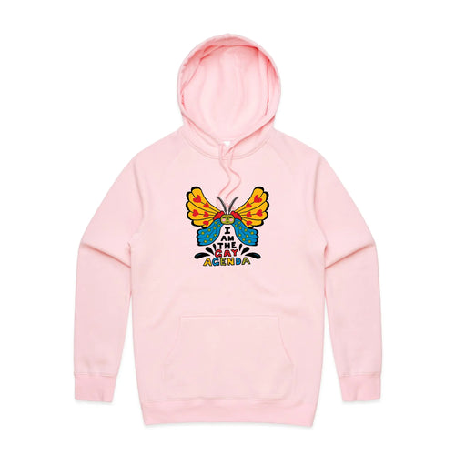 I Am The Gay Agenda Hoodie by Lonely Kids Club. All clothing from our T-shirts to our shorts and hoodies are ethically made, and printed packed and shipped from Sydney.