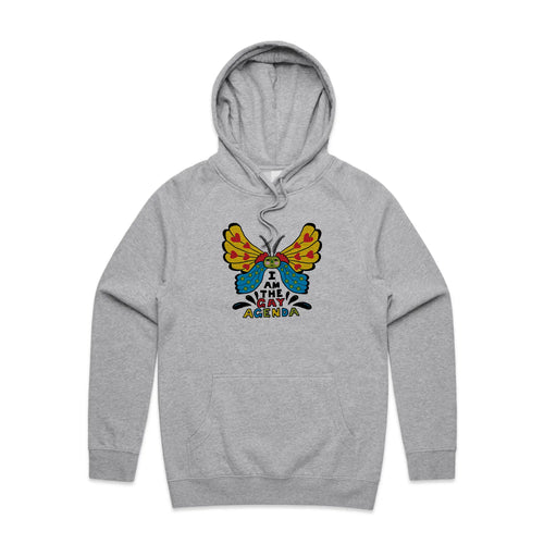 I Am The Gay Agenda Hoodie by Lonely Kids Club. All clothing from our T-shirts to our shorts and hoodies are ethically made, and printed packed and shipped from Sydney.