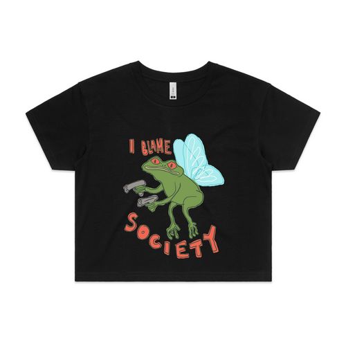 I Blame Society Tee by Lonely Kids Club. All clothing from our T-shirts to our shorts and hoodies are ethically made, and printed packed and shipped from Sydney.