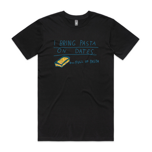 I Bring Pasta Tee by Lonely Kids Club. All clothing from our T-shirts to our shorts and hoodies are ethically made, and printed packed and shipped from Sydney.