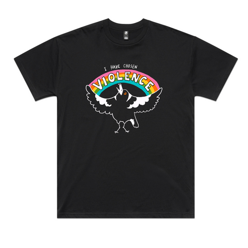 Chosen Violence Tee by Lonely Kids Club. All clothing from our T-shirts to our shorts and hoodies are ethically made, and printed packed and shipped from Sydney.
