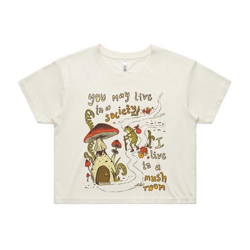 I Live In A Mushroom Tee by Lonely Kids Club. All clothing from our T-shirts to our shorts and hoodies are ethically made, and printed packed and shipped from Sydney.