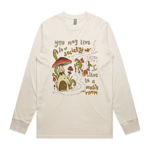 I Live In A Mushroom Tee by Lonely Kids Club. All clothing from our T-shirts to our shorts and hoodies are ethically made, and printed packed and shipped from Sydney.
