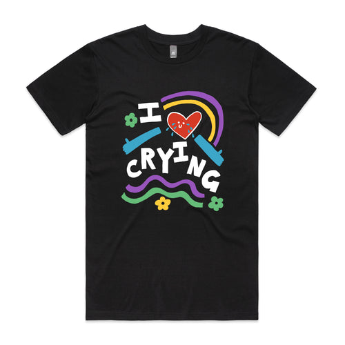 I Love Crying Tee by Lonely Kids Club. All clothing from our T-shirts to our shorts and hoodies are ethically made, and printed packed and shipped from Sydney.