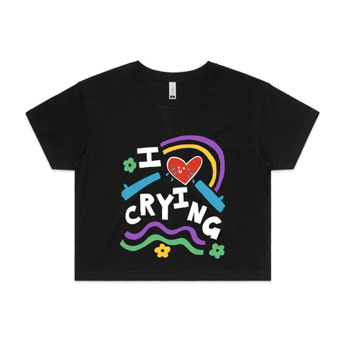 I Love Crying Tee by Lonely Kids Club. All clothing from our T-shirts to our shorts and hoodies are ethically made, and printed packed and shipped from Sydney.