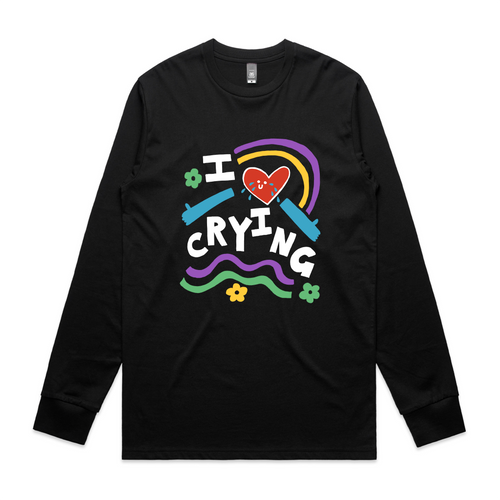 I Love Crying Tee by Lonely Kids Club. All clothing from our T-shirts to our shorts and hoodies are ethically made, and printed packed and shipped from Sydney.