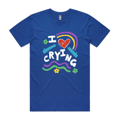 I Love Crying Tee by Lonely Kids Club. All clothing from our T-shirts to our shorts and hoodies are ethically made, and printed packed and shipped from Sydney.