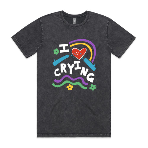 I Love Crying Tee by Lonely Kids Club. All clothing from our T-shirts to our shorts and hoodies are ethically made, and printed packed and shipped from Sydney.