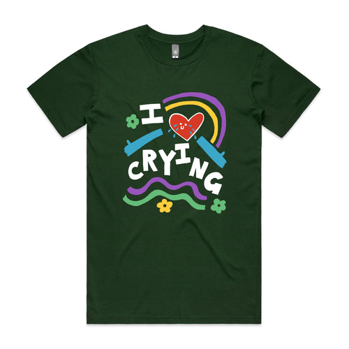 I Love Crying Tee by Lonely Kids Club. All clothing from our T-shirts to our shorts and hoodies are ethically made, and printed packed and shipped from Sydney.