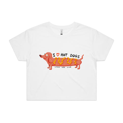 I Love Hot Dogs Tee by Lonely Kids Club. All clothing from our T-shirts to our shorts and hoodies are ethically made, and printed packed and shipped from Sydney.