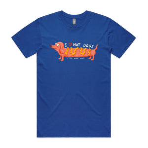 I Love Hot Dogs Tee by Lonely Kids Club. All clothing from our T-shirts to our shorts and hoodies are ethically made, and printed packed and shipped from Sydney.