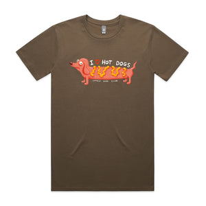 I Love Hot Dogs Tee by Lonely Kids Club. All clothing from our T-shirts to our shorts and hoodies are ethically made, and printed packed and shipped from Sydney.