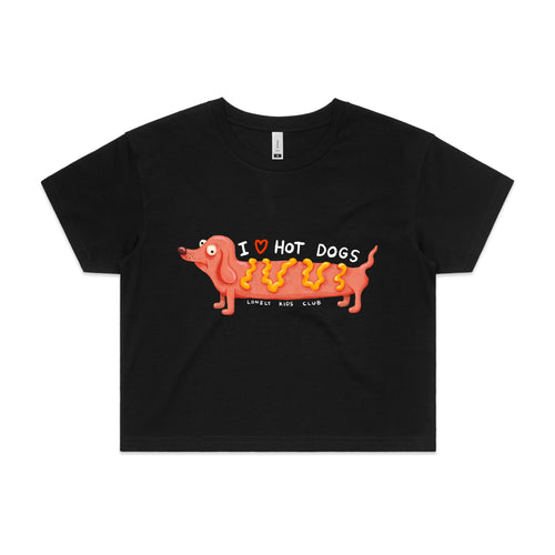 I Love Hot Dogs Tee by Lonely Kids Club. All clothing from our T-shirts to our shorts and hoodies are ethically made, and printed packed and shipped from Sydney.