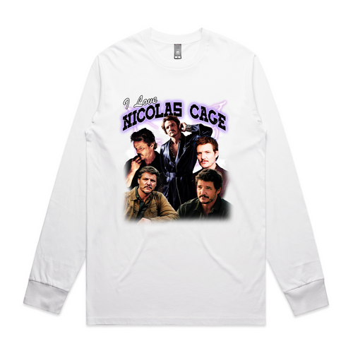 I Love Nicolas Cage Tee by Lonely Kids Club. All clothing from our T-shirts to our shorts and hoodies are ethically made, and printed packed and shipped from Sydney.