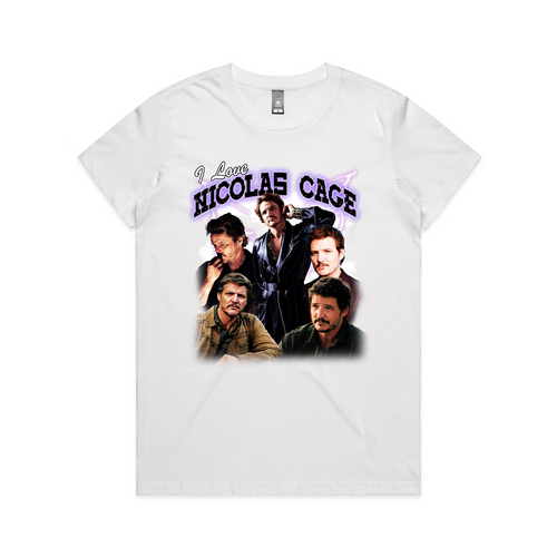 I Love Nicolas Cage Tee by Lonely Kids Club. All clothing from our T-shirts to our shorts and hoodies are ethically made, and printed packed and shipped from Sydney.