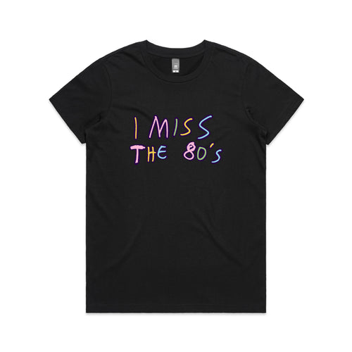 I Miss The 80s Tee by Lonely Kids Club. All clothing from our T-shirts to our shorts and hoodies are ethically made, and printed packed and shipped from Sydney.