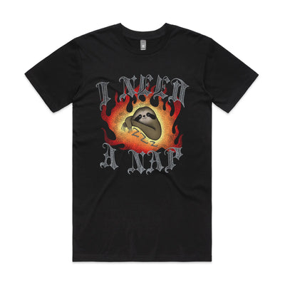 I Need A Nap Tee by Lonely Kids Club. All clothing from our T-shirts to our shorts and hoodies are ethically made, and printed packed and shipped from Sydney.