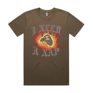 I Need A Nap Tee by Lonely Kids Club. All clothing from our T-shirts to our shorts and hoodies are ethically made, and printed packed and shipped from Sydney.